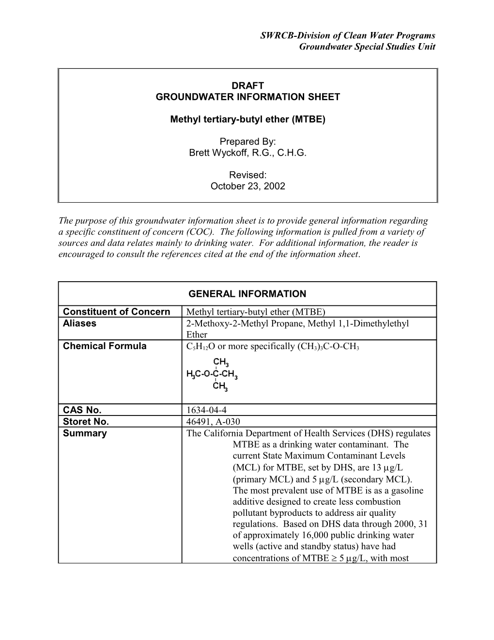 Methyl Tertiary-Butyl Ether (MTBE)