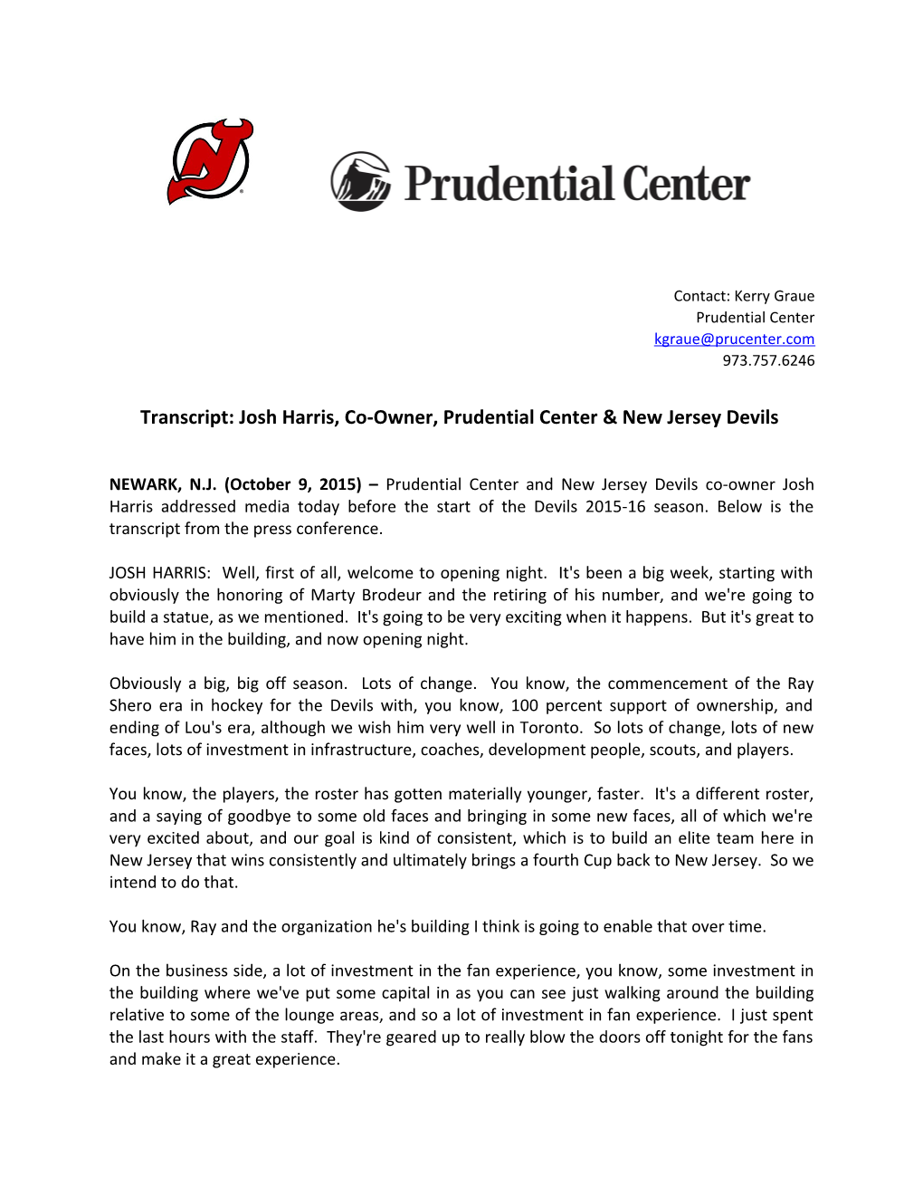 Transcript: Josh Harris, Co-Owner, Prudential Center & New Jersey Devils