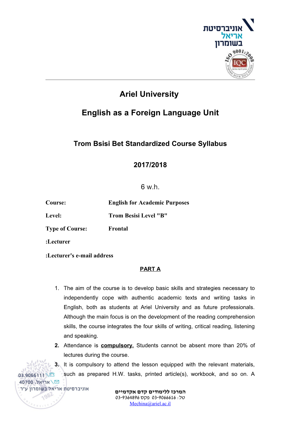 English As a Foreign Language Unit