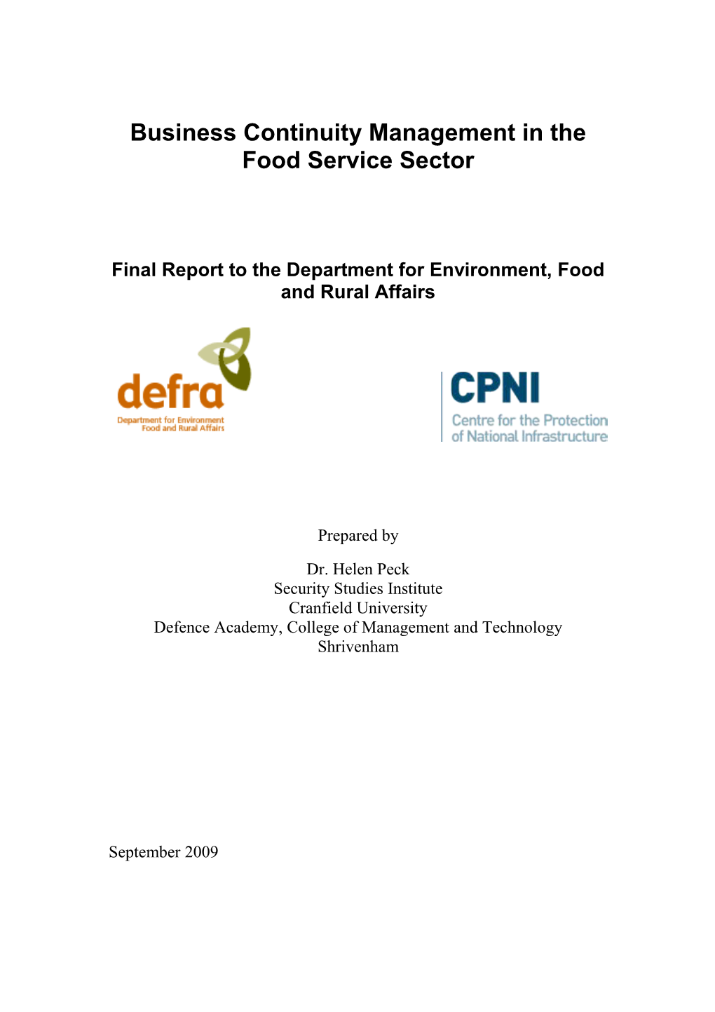 Resilience in the Food Chain: a Study of Business Continuity Management in the Food And