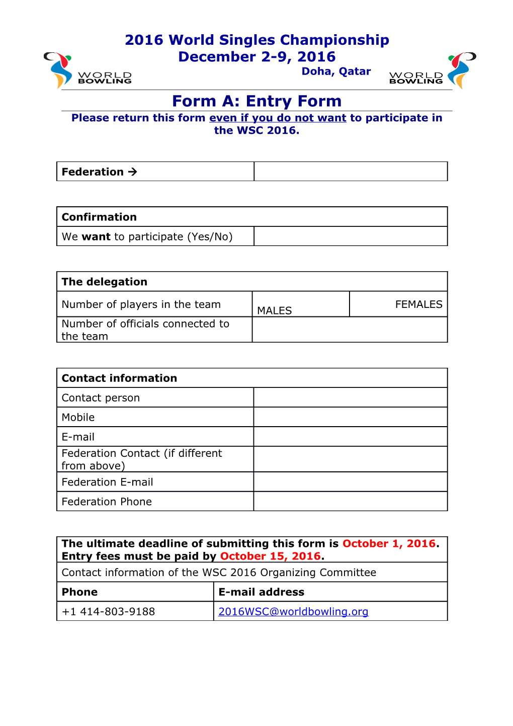 Please Return This Form Even If You Do Not Want to Participate in the WSC 2016