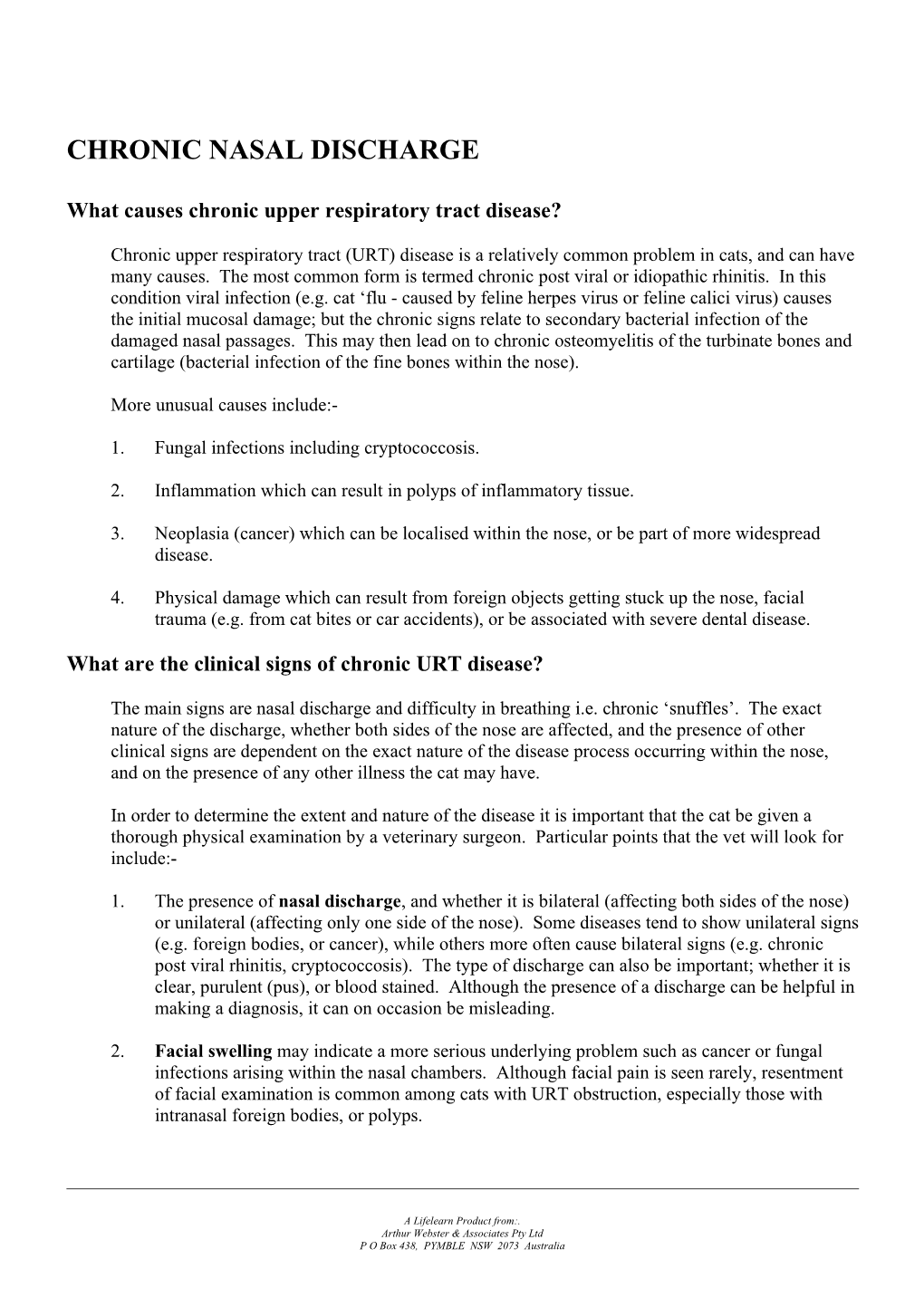 Bbdiagnosis of Chronic Upper Respiratory Tract (URT) Disease