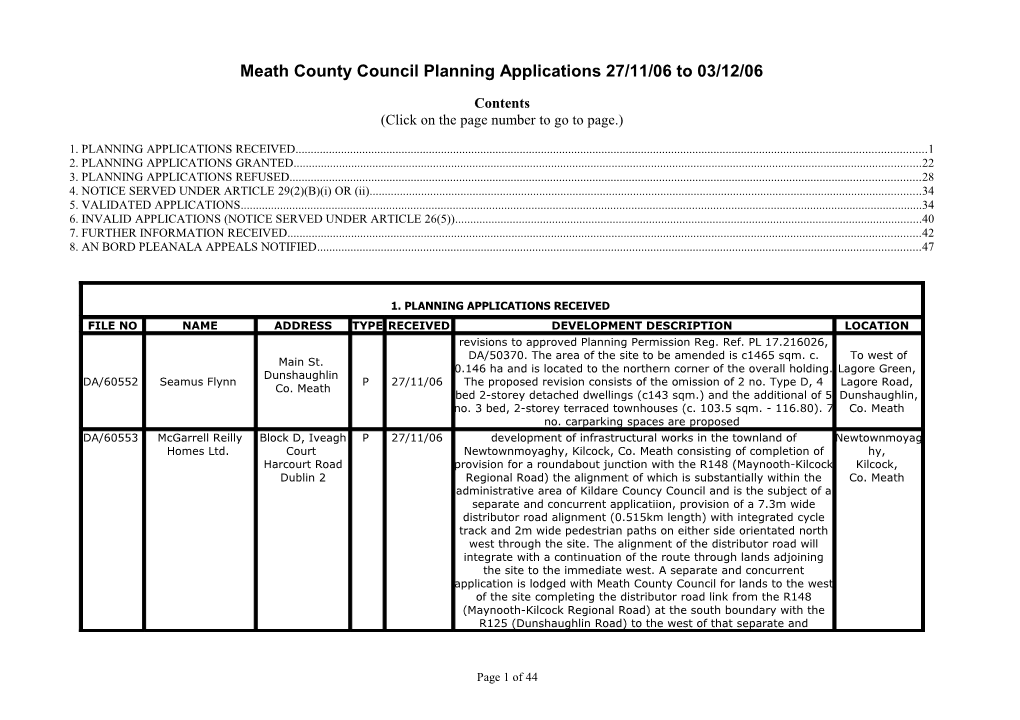 Meath County Council Planning Applications 27/11/06 to 03/12/06