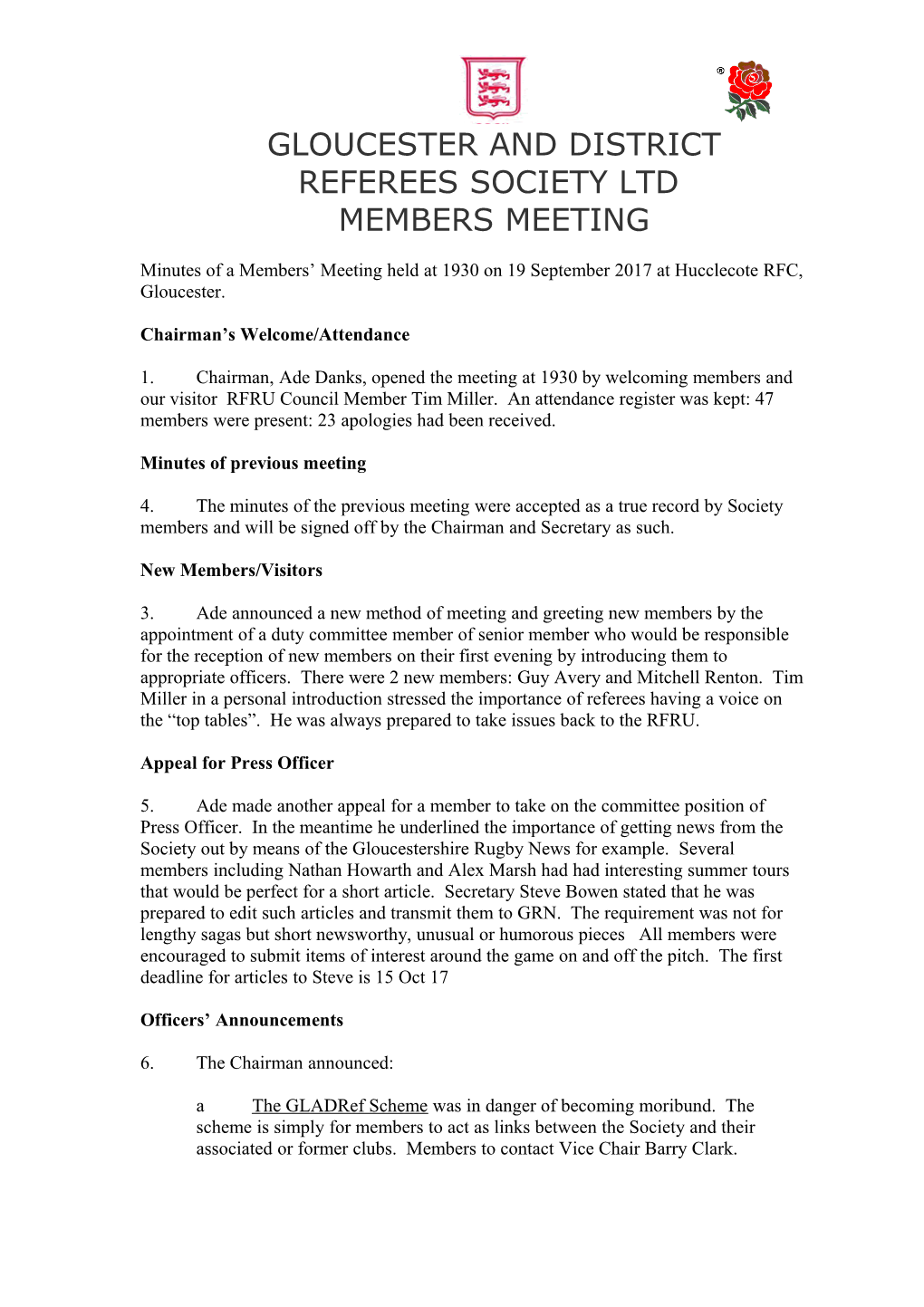 Agenda for Committee Meeting to Be Held on 9Th June 2009 at 32 Lonsdale Road, Gloucester