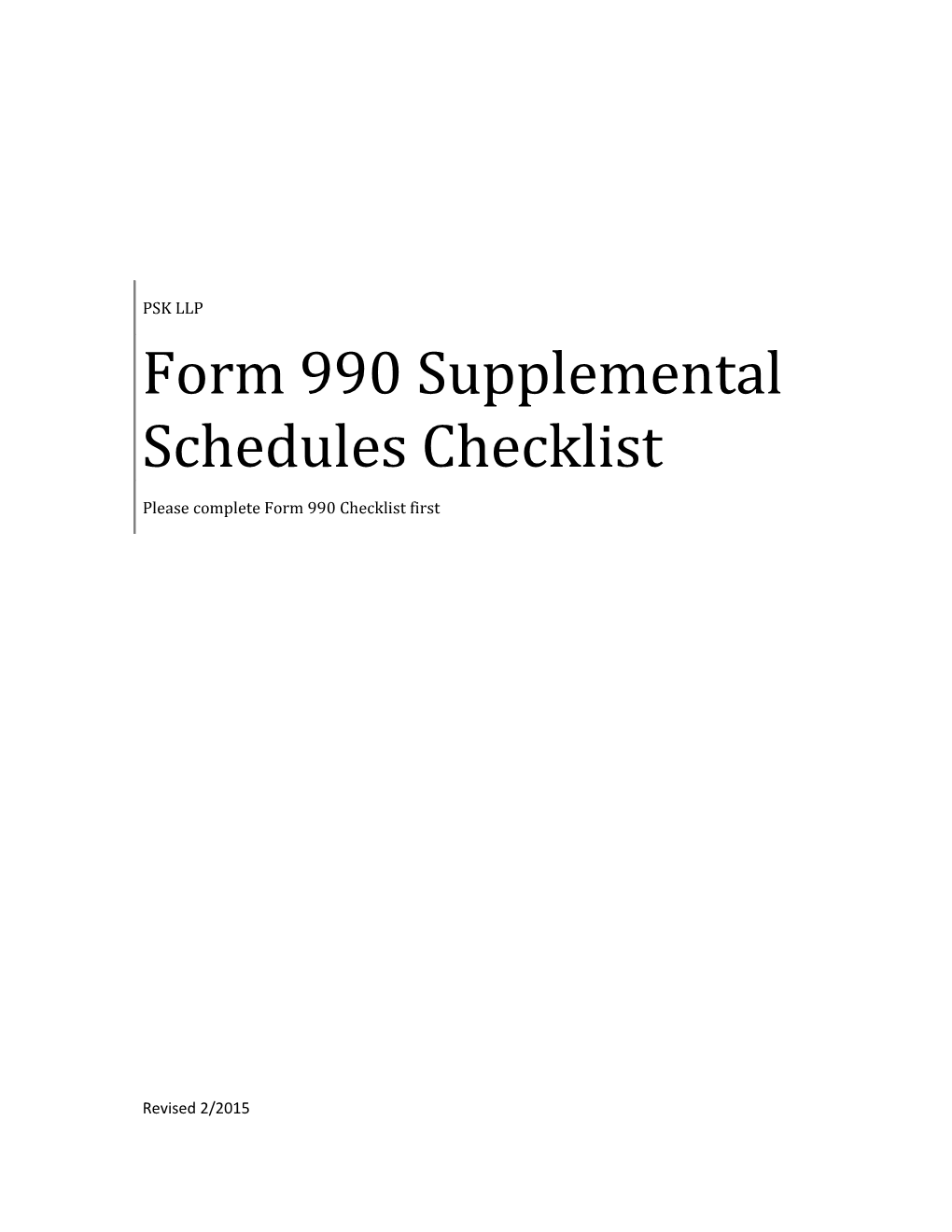 Form 990 Supplemental Schedules Checklist