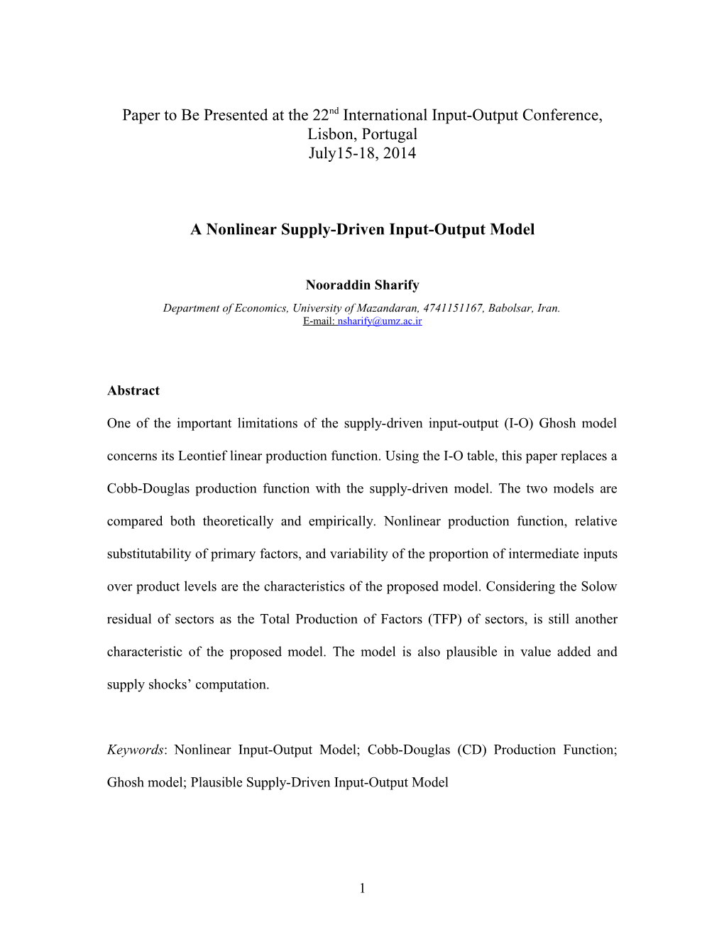 A Nonlinear Supply-Driven Input-Output Model