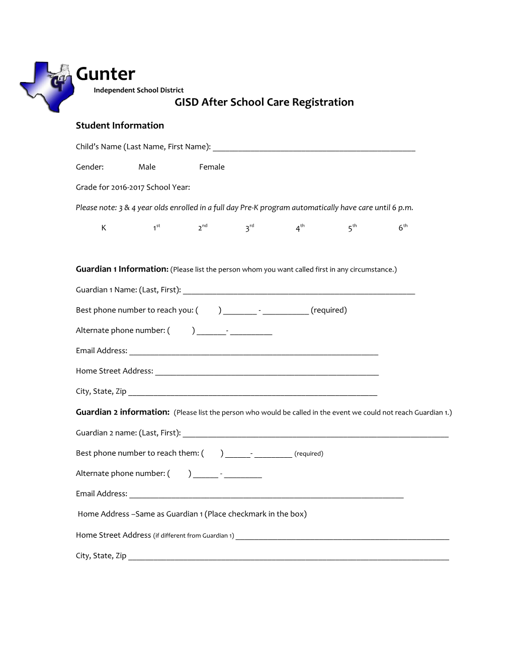 GISD After School Care Registration
