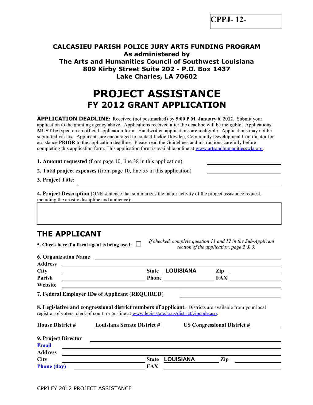 DAF Program - Project Assistance Grant Application