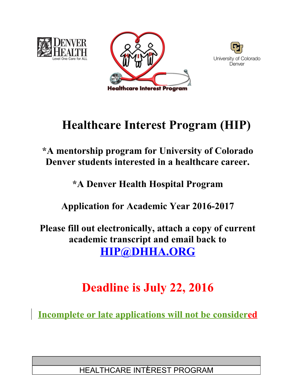 Health Care Interest Program (HIP)