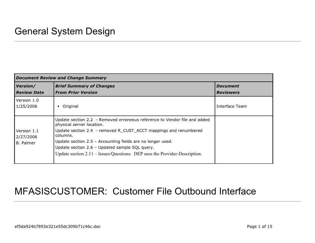 MFASISCUSTOMER: Customer File Outbound Interface