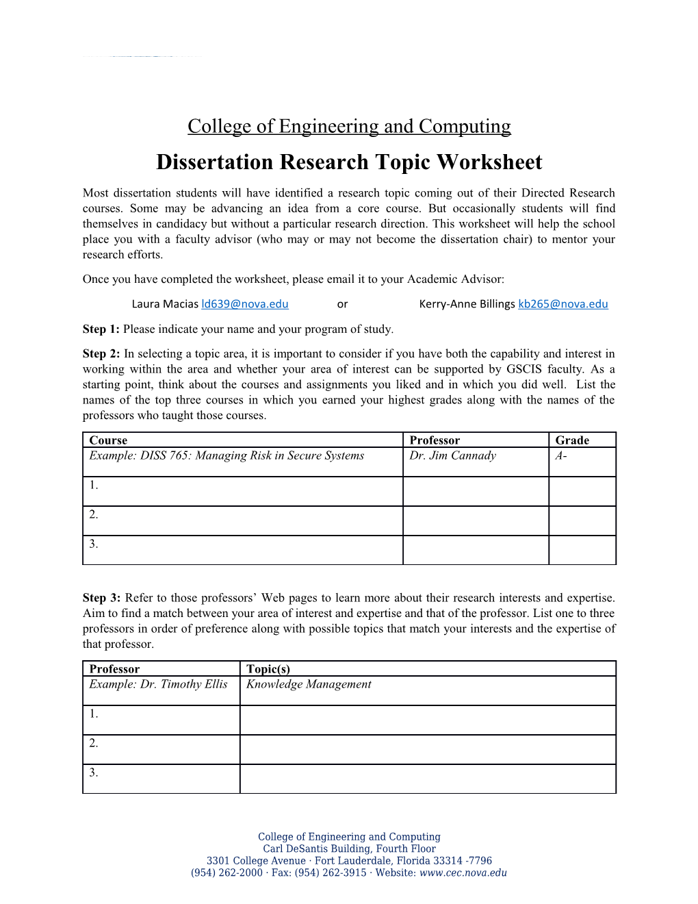 Dissertation Research Topic Worksheet