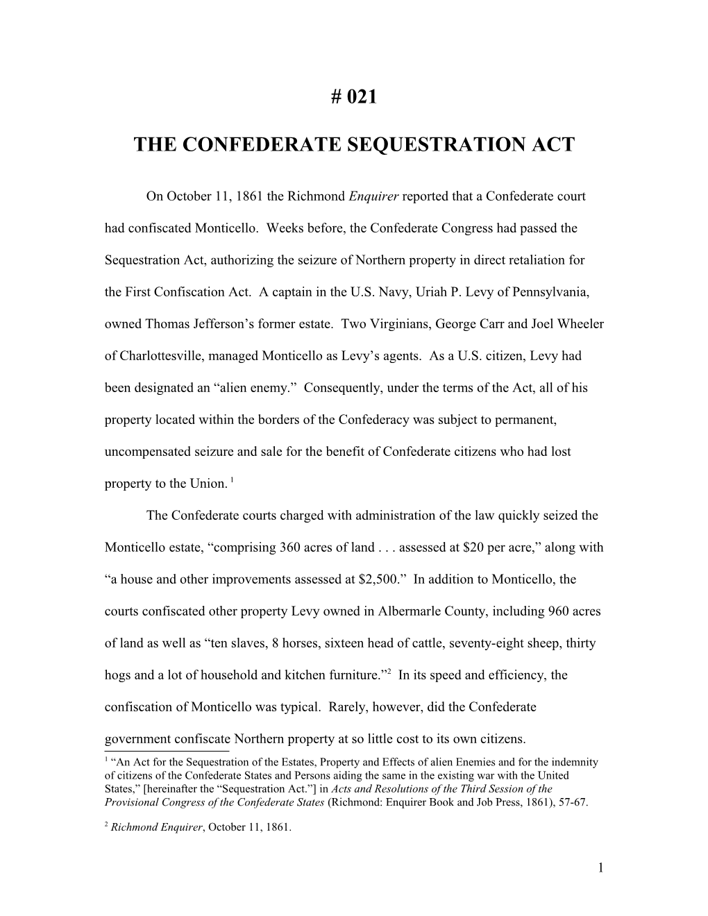 The Confederate Sequestration Act