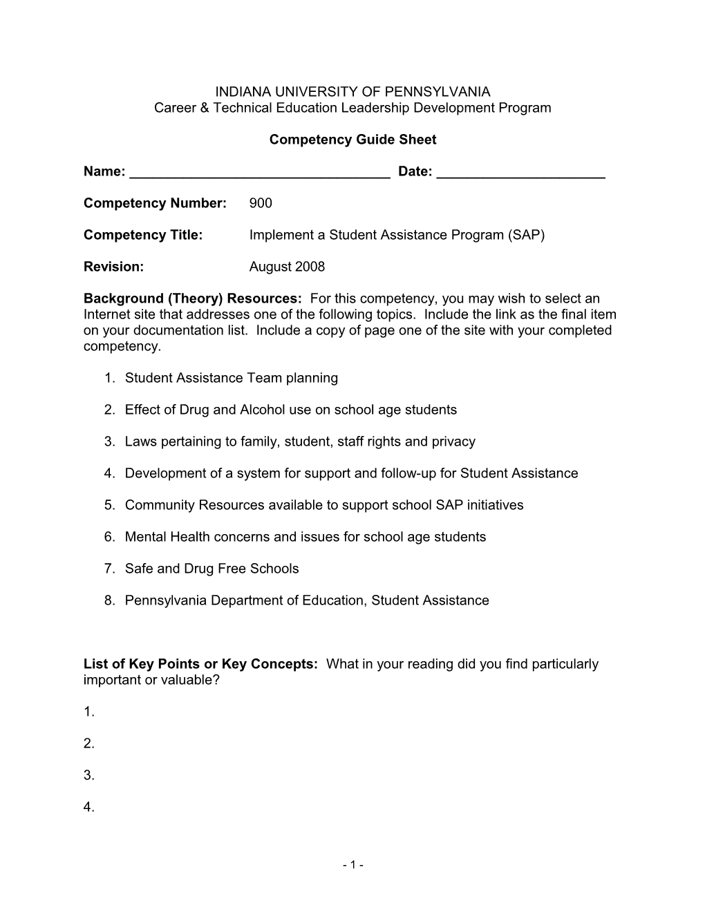 COMPETENCY GUIDE SHEET (1St Draft)