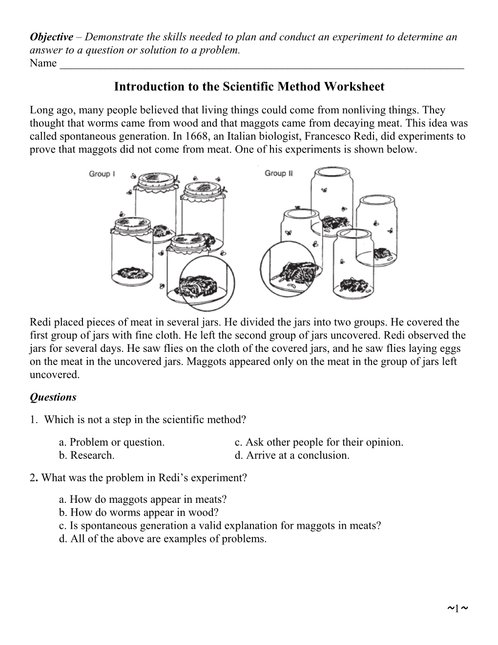 Introduction to the Scientific Method Worksheet