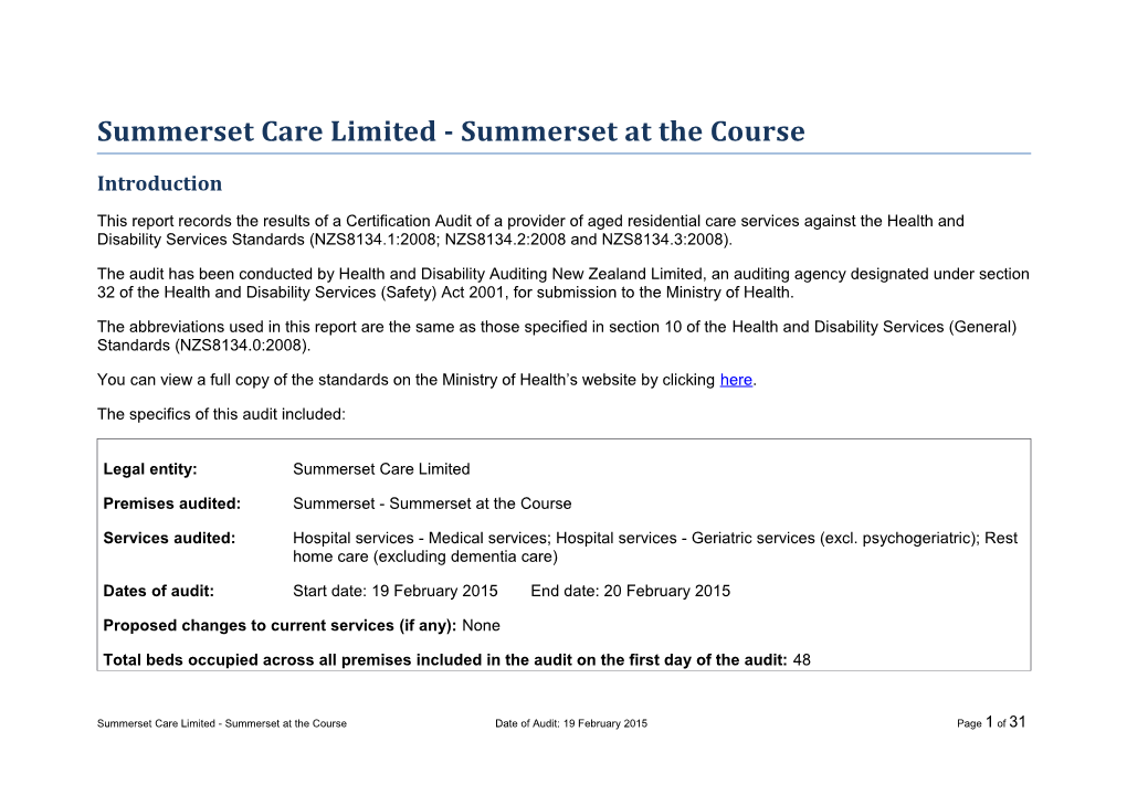 Summerset Care Limited - Summerset at the Course