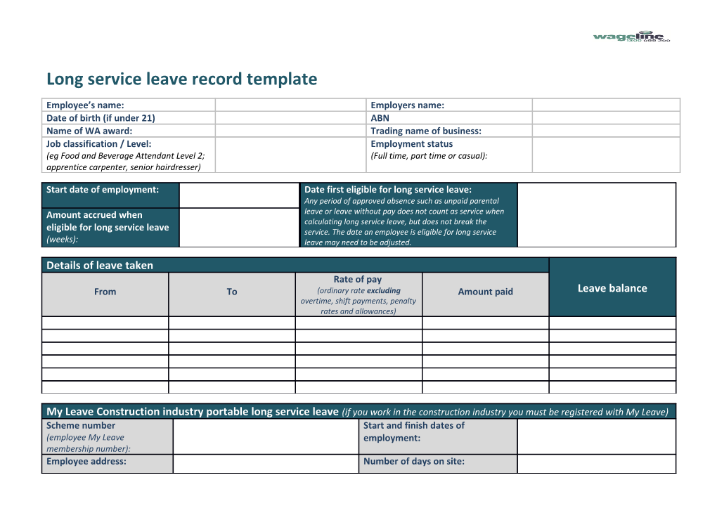 Long Service Leave Record Template