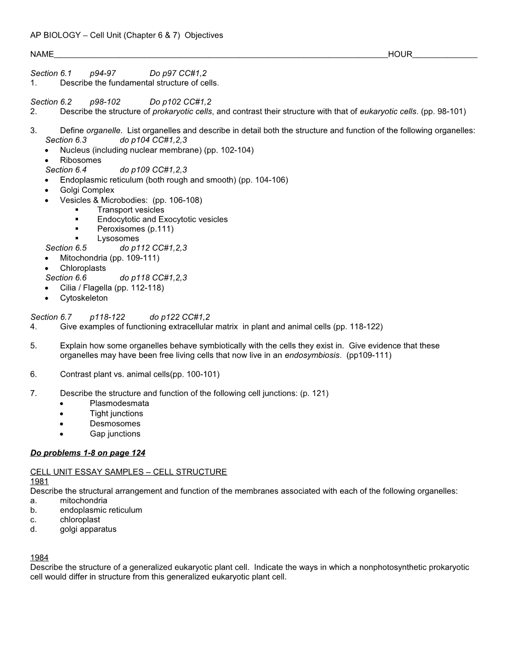 Ap Biology - Chapter 4 Objectives