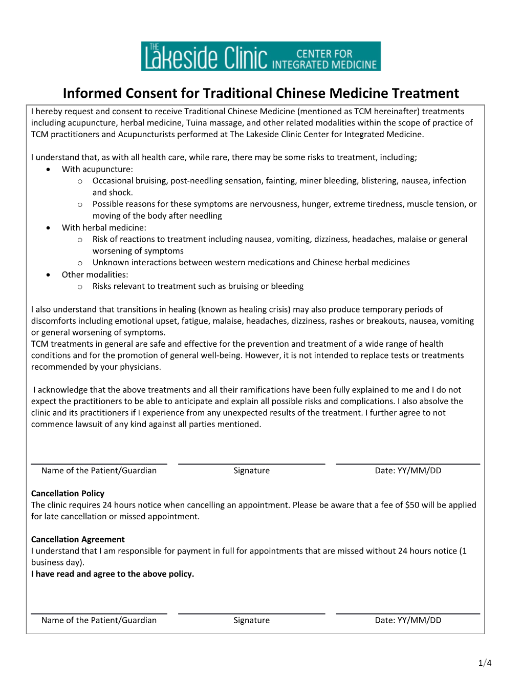 Informed Consent for Traditional Chinese Medicine Treatment