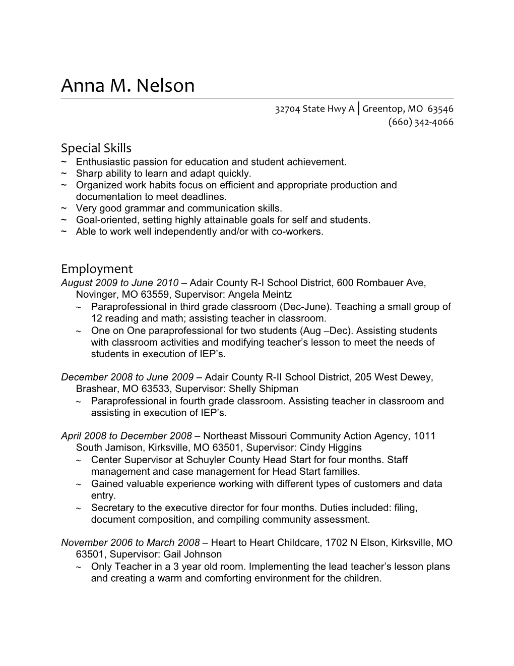 Resume Anna M. Nelson Page 1