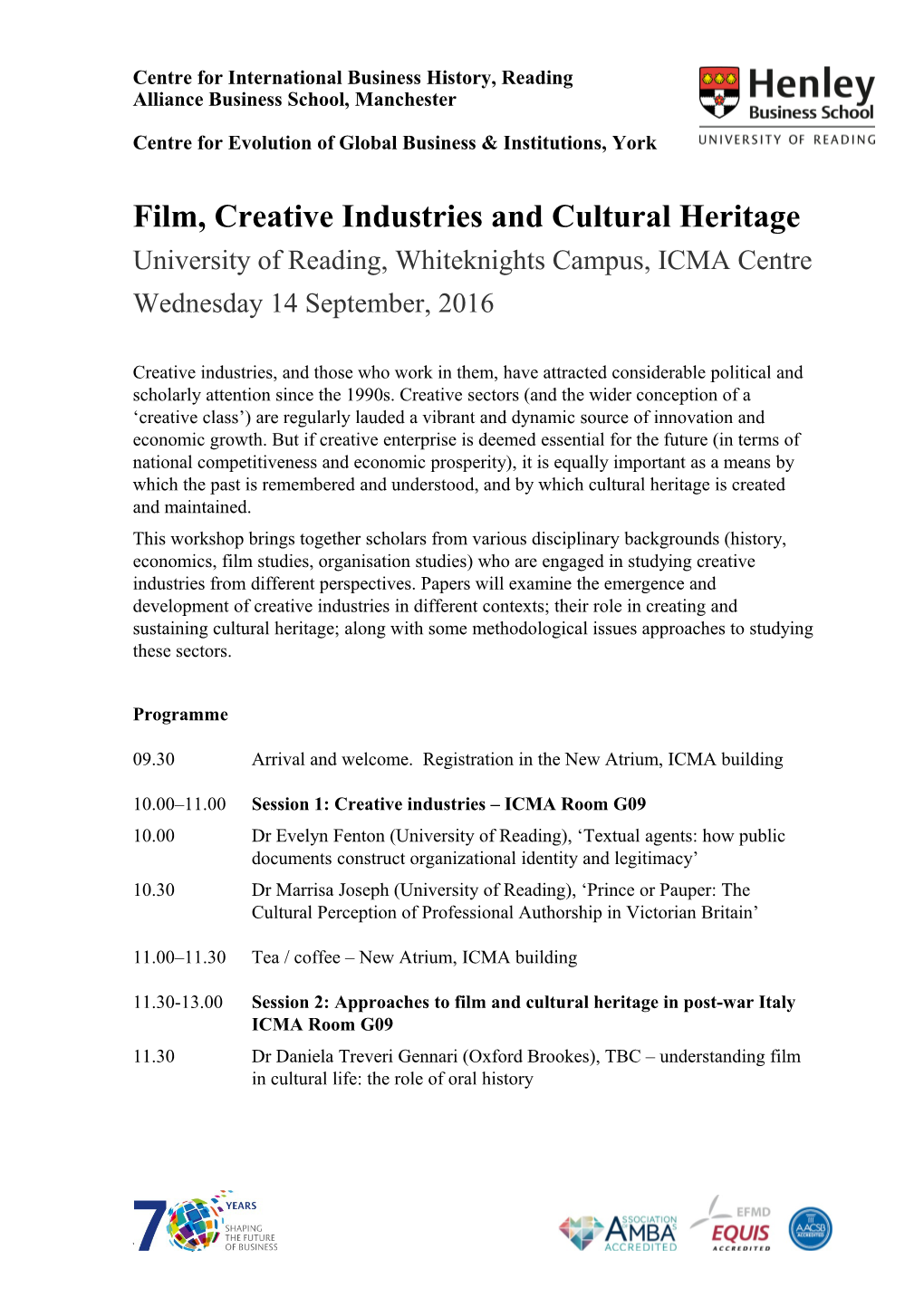 Film, Creative Industries and Cultural Heritage