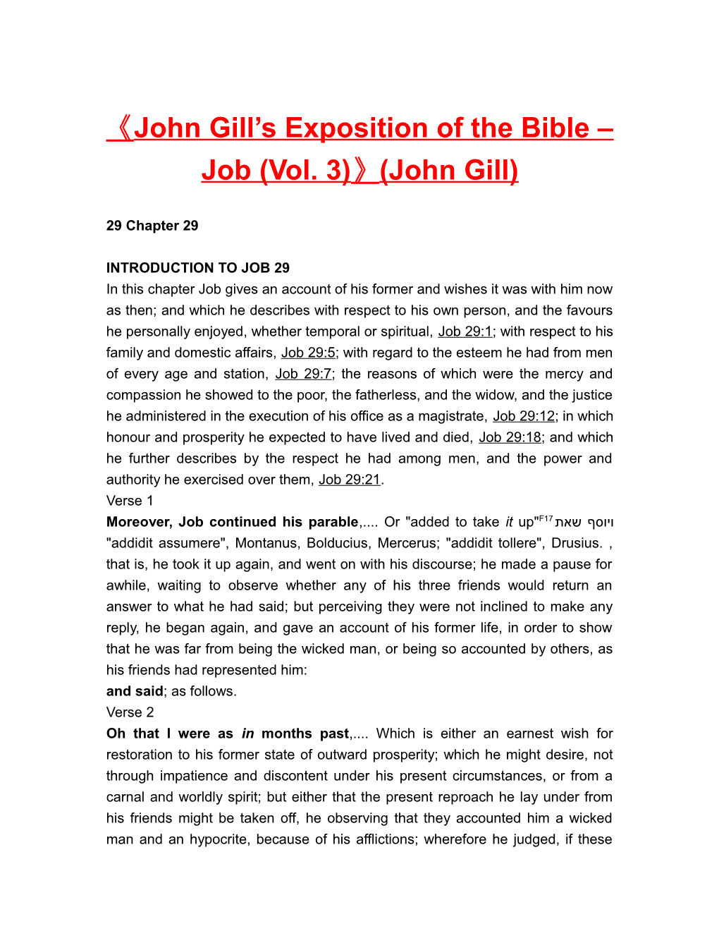 John Gill S Exposition of the Bible Job (Vol. 3) (John Gill)
