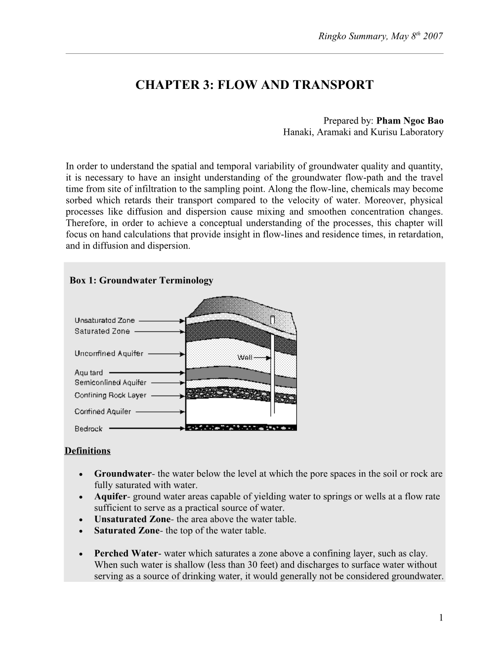 Chapter 3: Flow and Transport