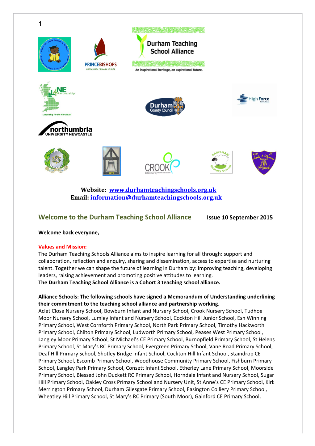 Welcome to the Durham Teaching School Alliance Issue 10 September 2015