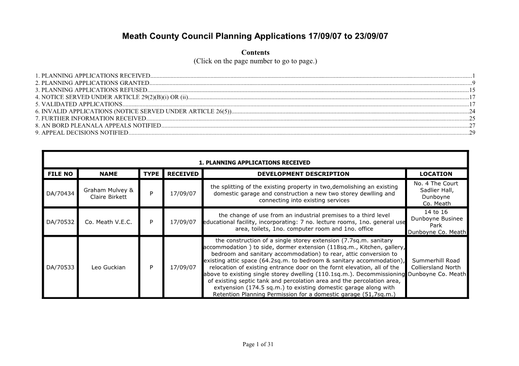 Meathcounty Council Planning Applications 17/09/07 to 23/09/07