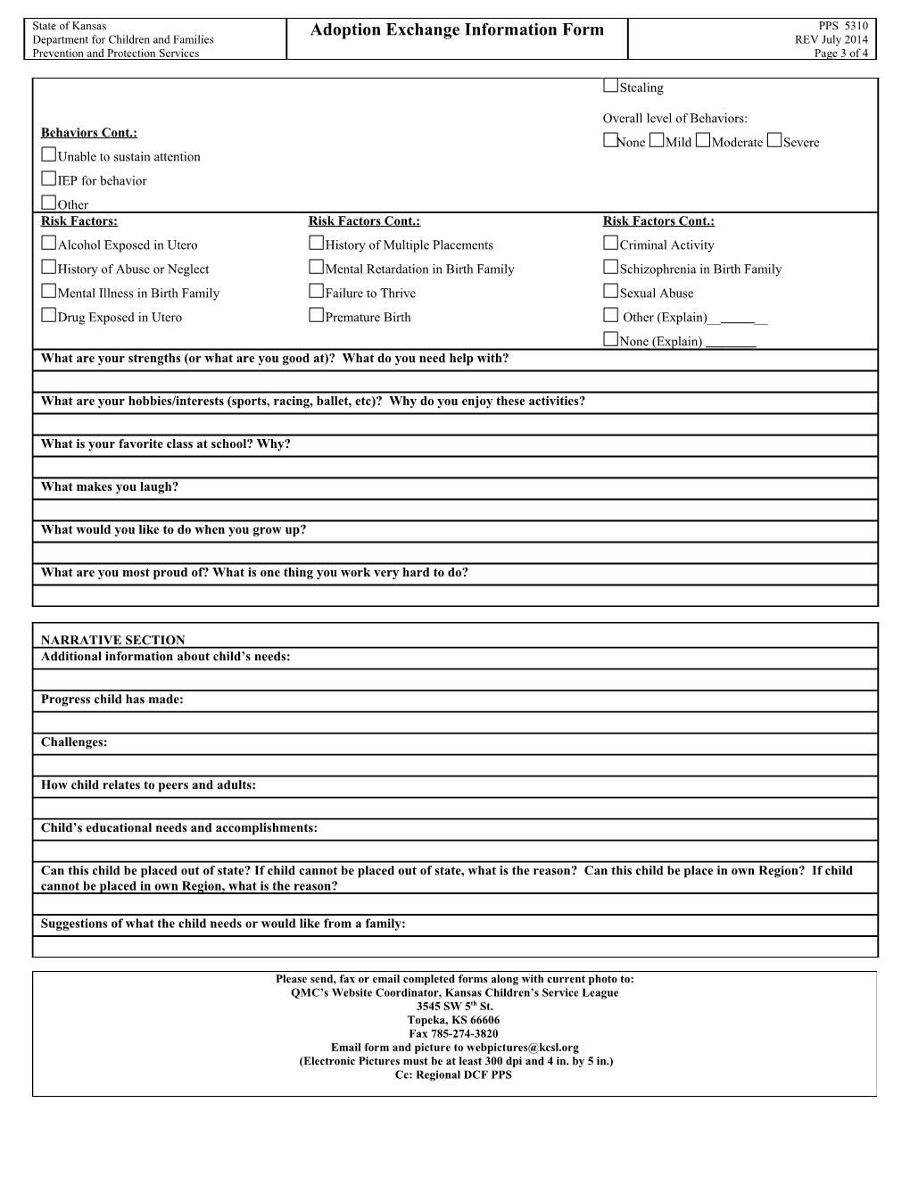 Adoption Exchange Information Form