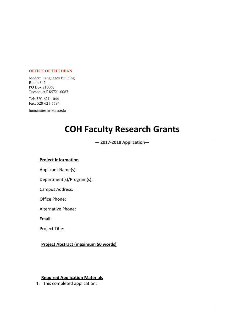 COH Faculty Research Grants
