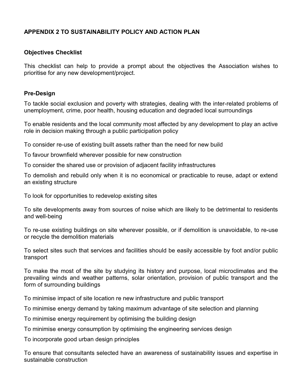 Appendix 1 to Sustainability Policy and Action Plan