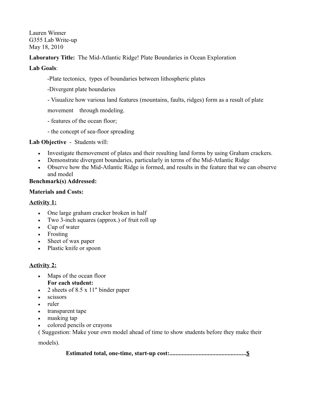 Laboratory Title: the Mid-Atlantic Ridge! Plate Boundaries in Ocean Exploration