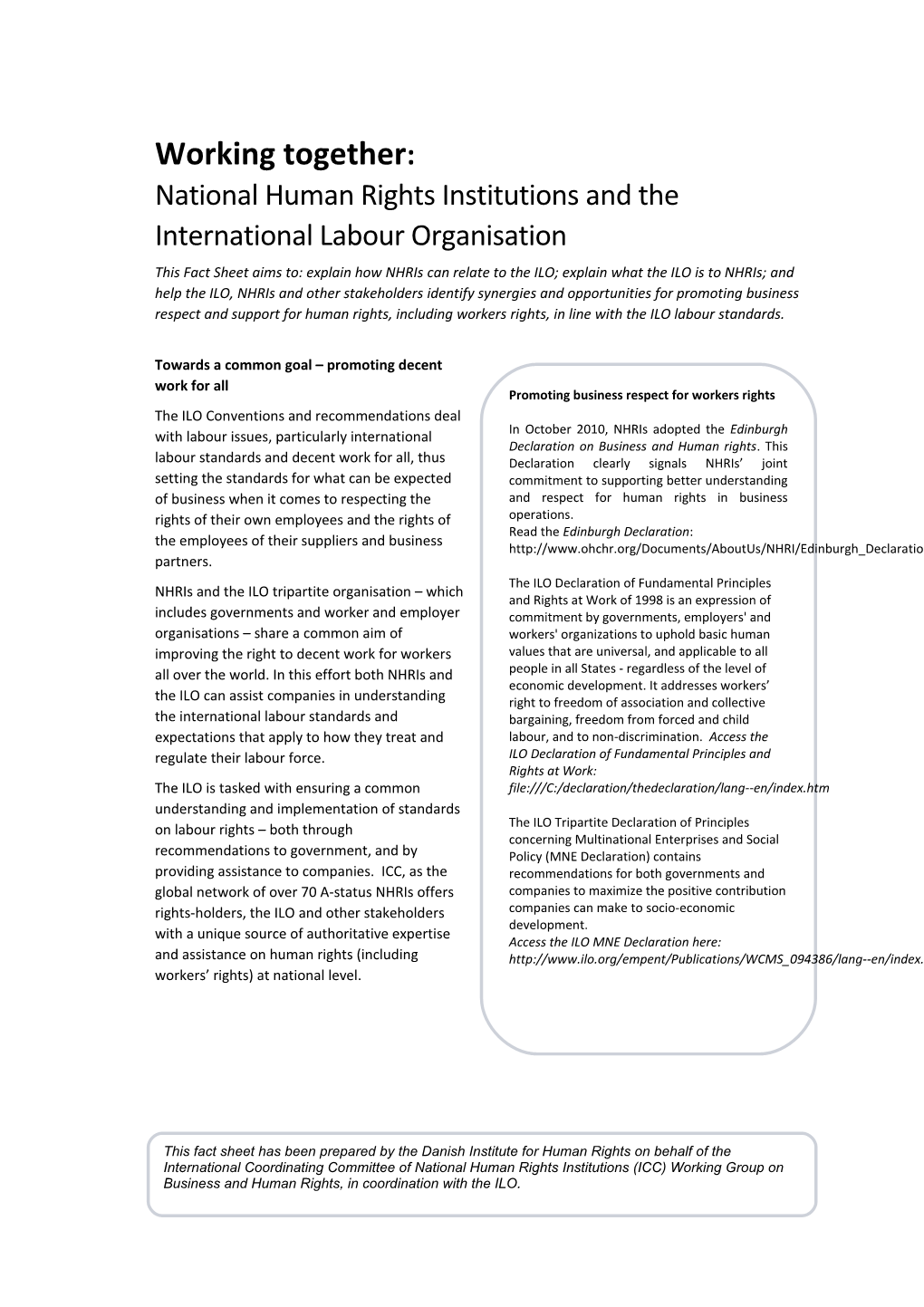 Fact Sheet Nhris and the ILO