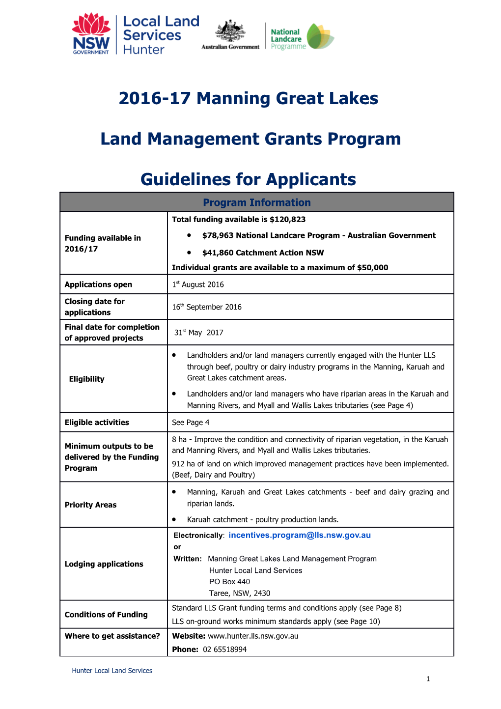 Land Management Grants Program