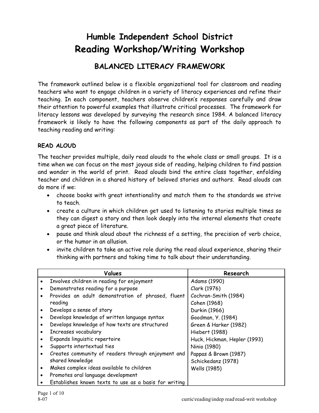 Reading Workshop/Writing Workshop