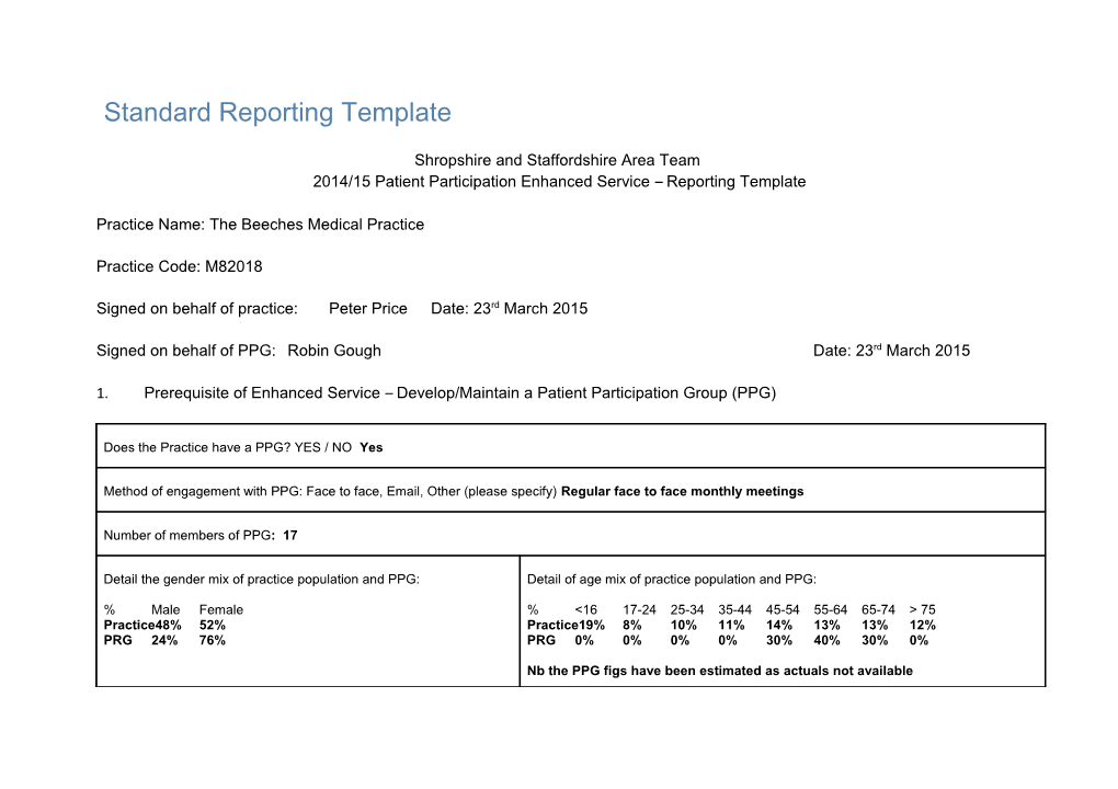 Standard Reporting Template