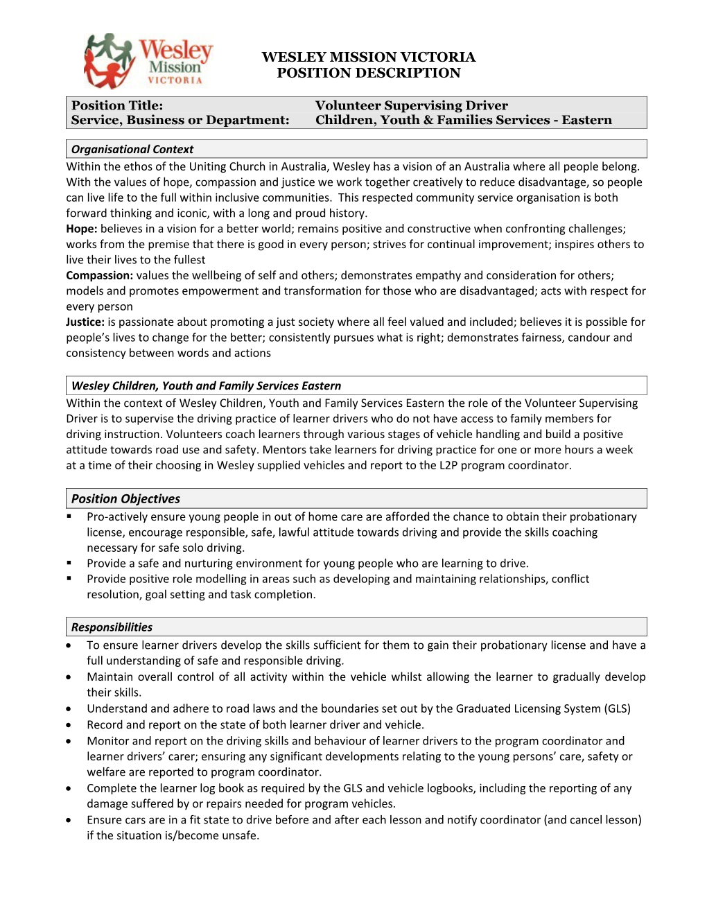 Position Description Template P&C F14