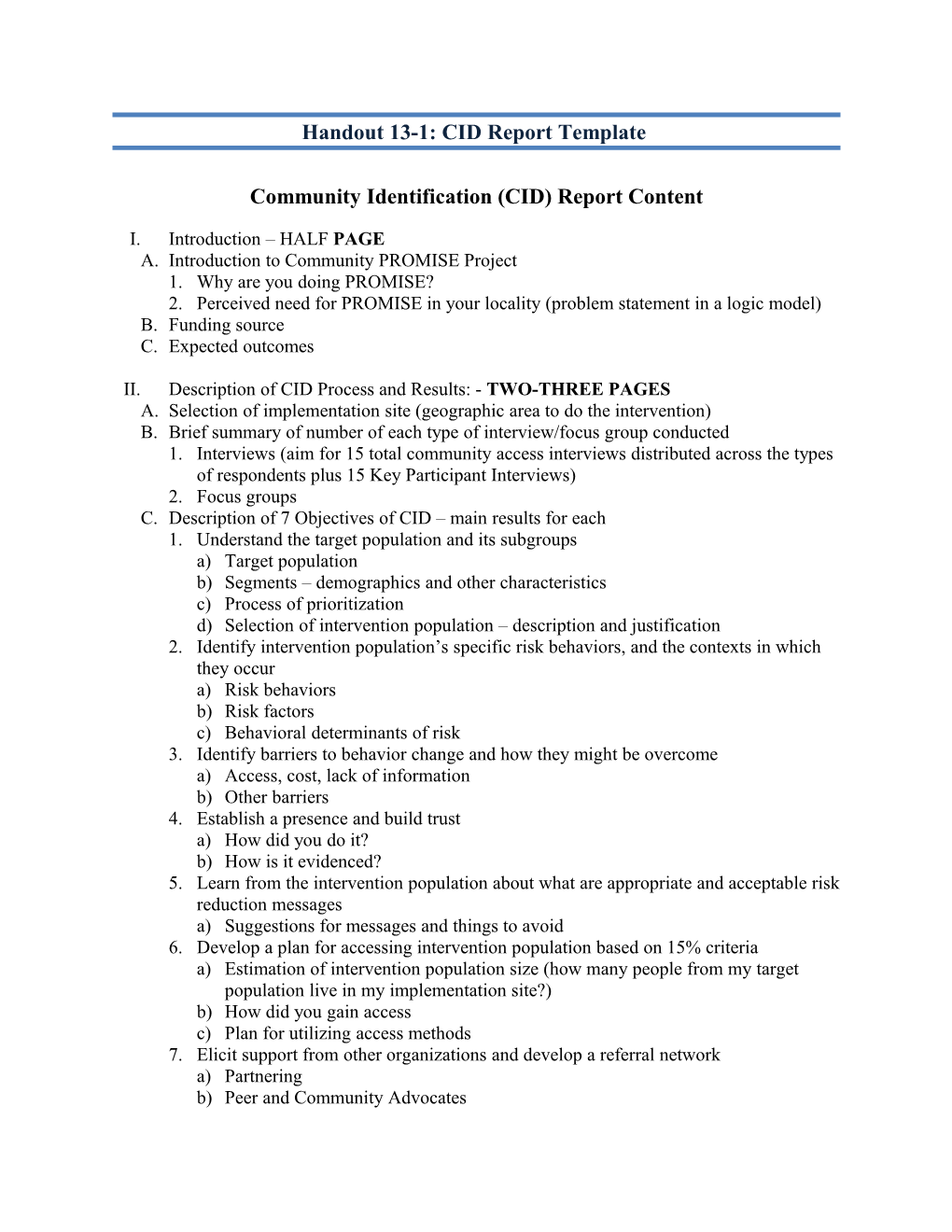 Handout 13-1: CID Report Template
