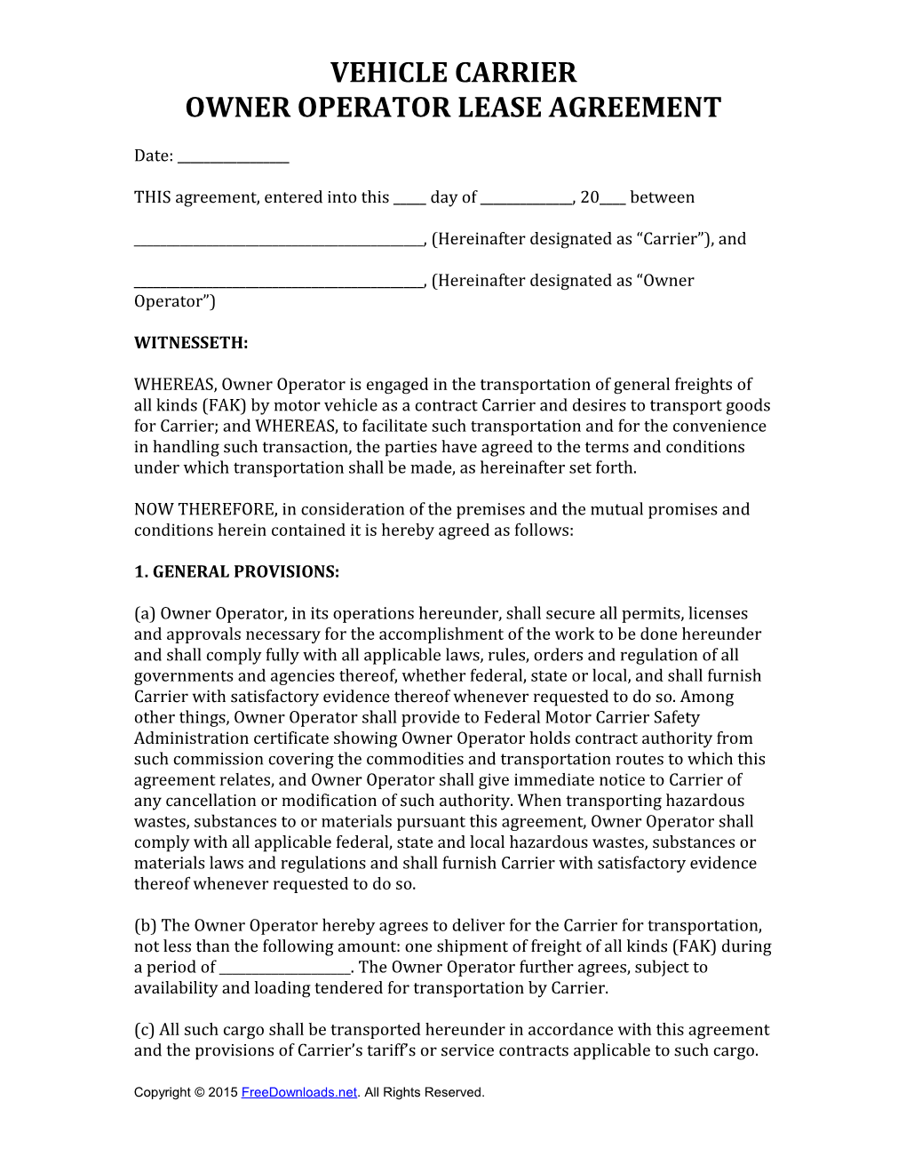 Owner Operator Lease Agreement