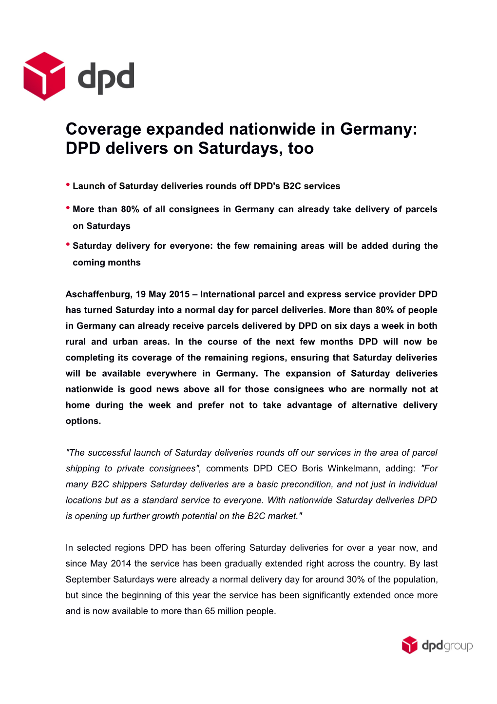 Coverage Expanded Nationwide in Germany: DPD Delivers on Saturdays, Too