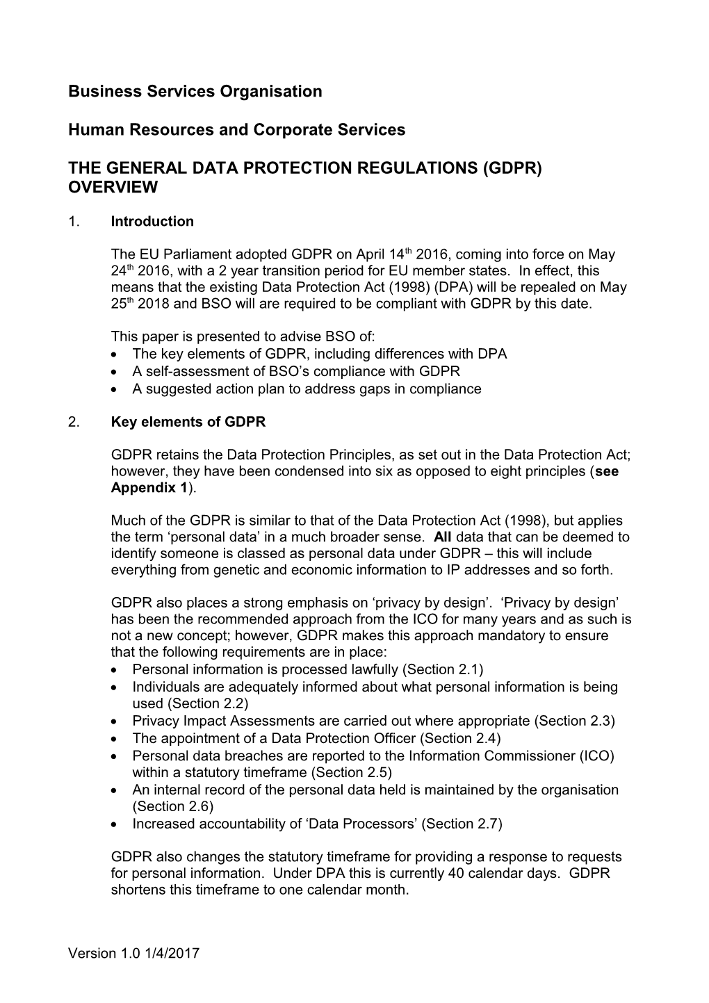 The General Data Protection Regulations (Gdpr) Overview