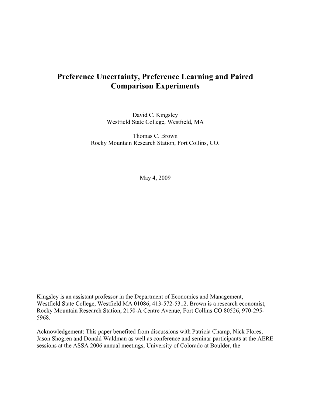 Preference Uncertainty, Preference Learning and Paired Comparison Experiments