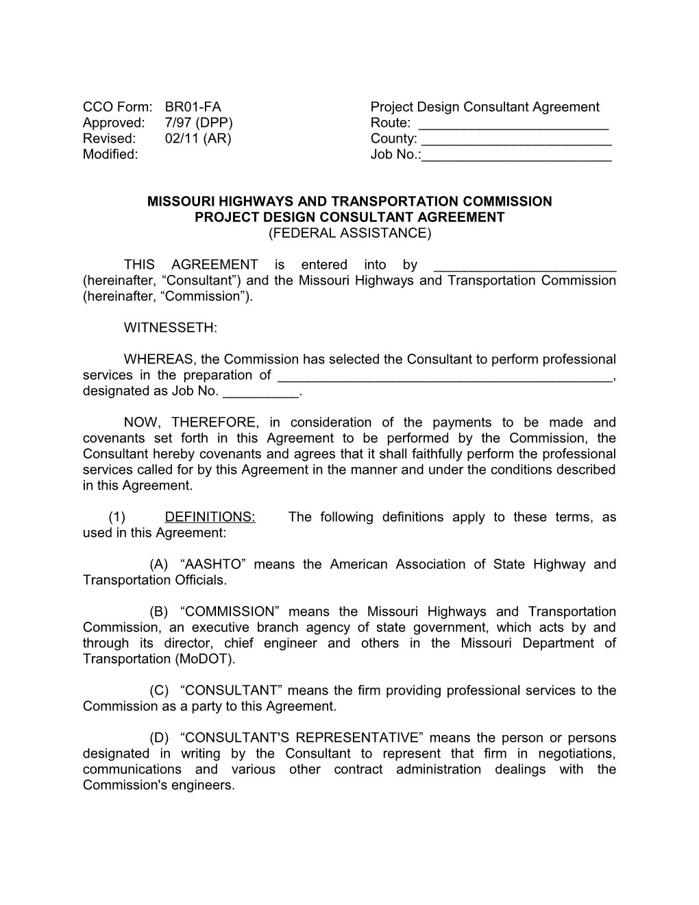 CCO Form: BR01-Faproject Design Consultant Agreement