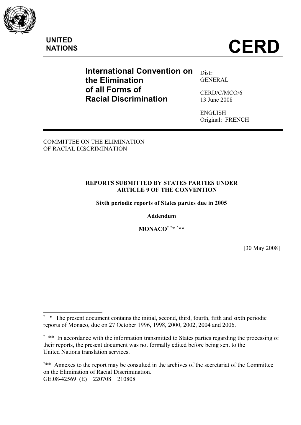 Reports Submitted by States Parties Underarticle 9Of the Convention