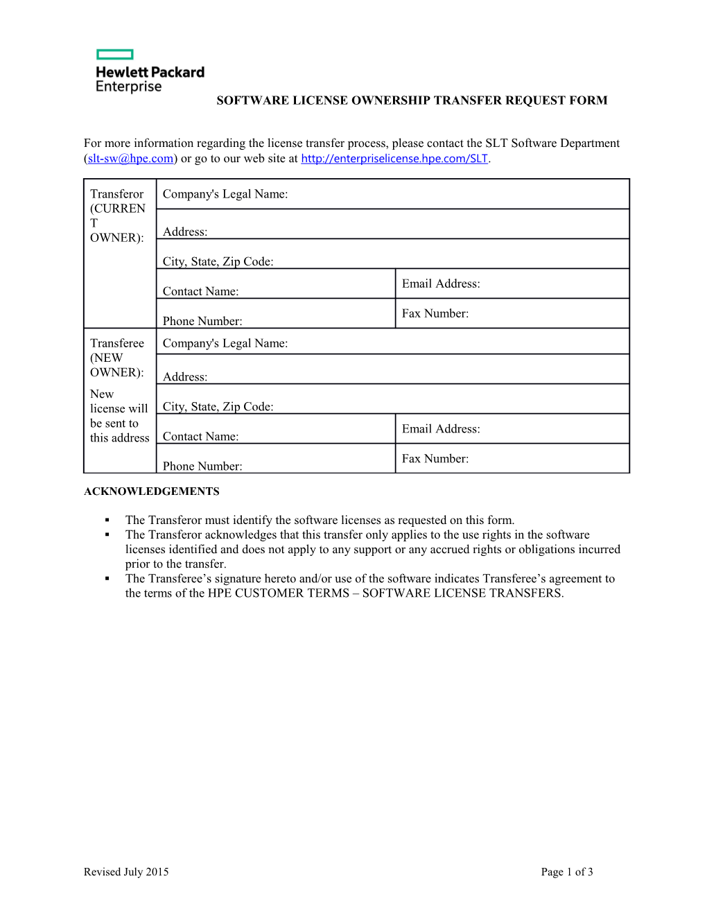 Software License Ownership Transfer Request Form