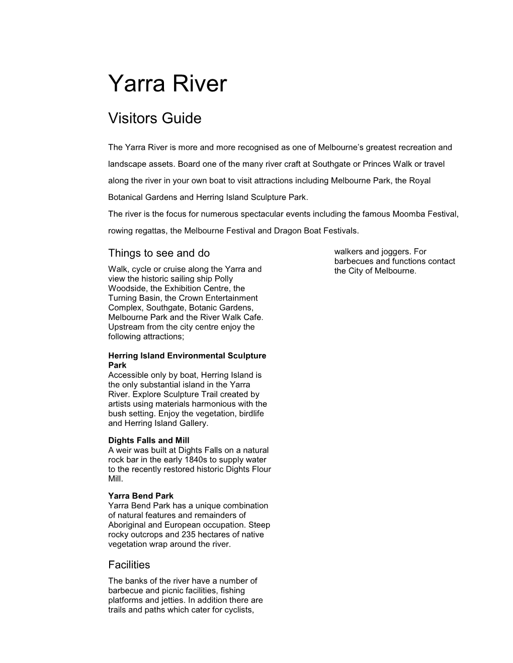 Yarra River Visitor Guide