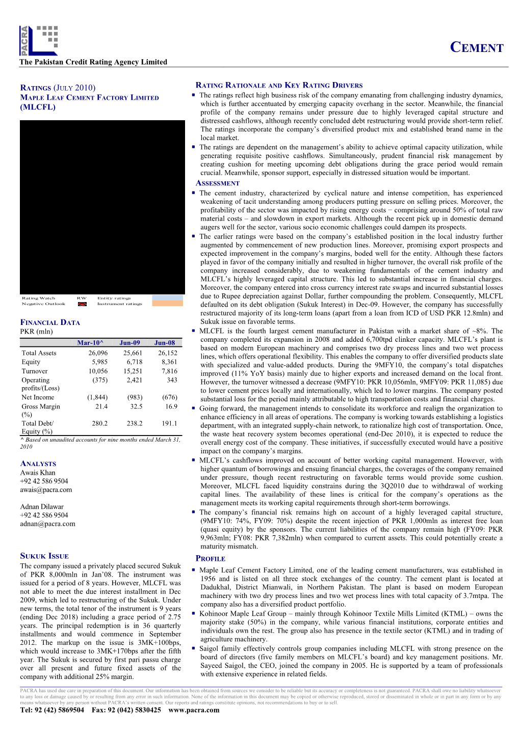 Maple Leaf Cement Factory Limited (MLCFL)