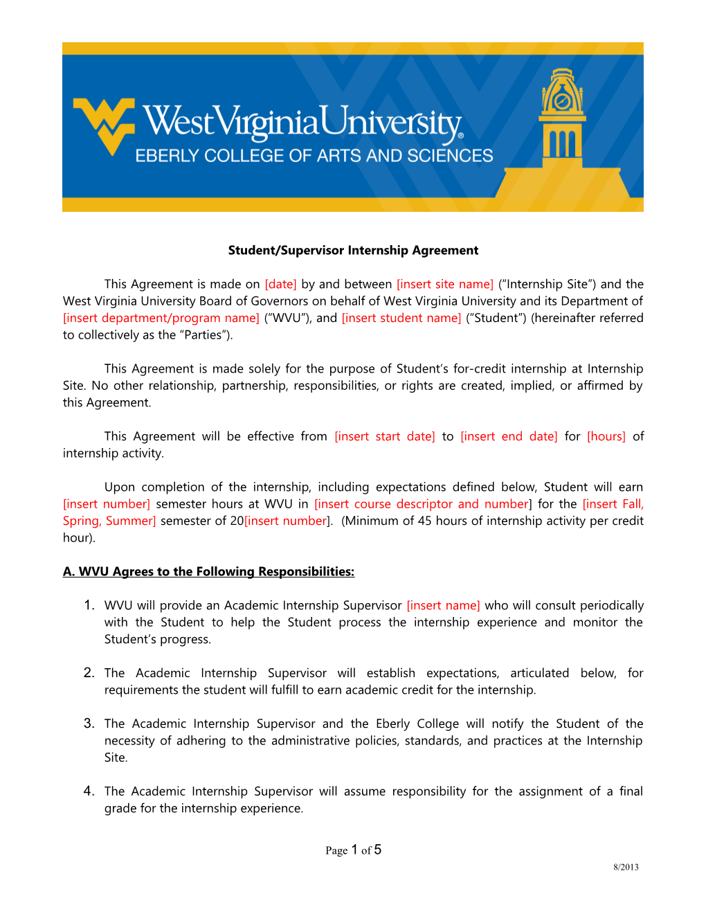 Student/Supervisor Internship Agreement