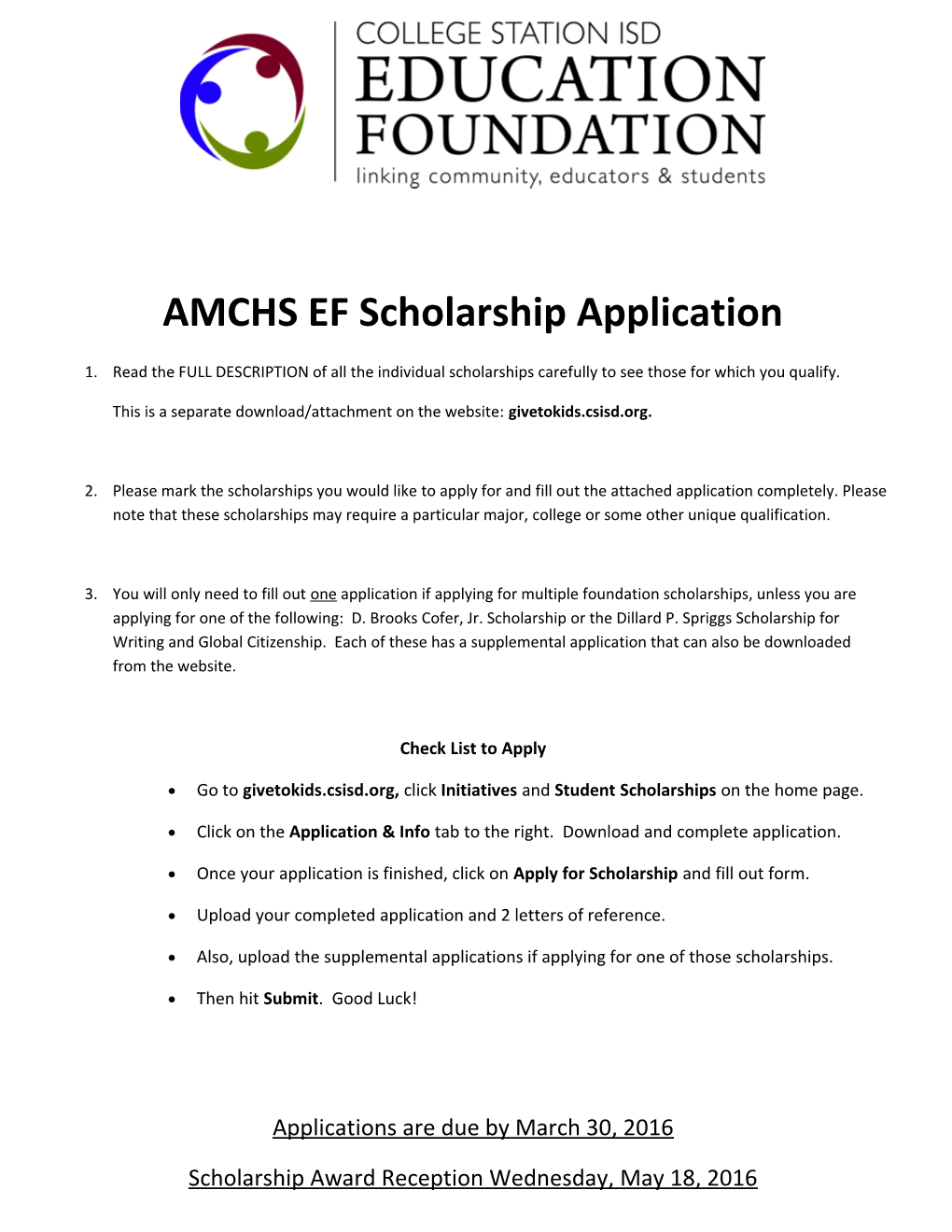 AMCHS EF Scholarship Application