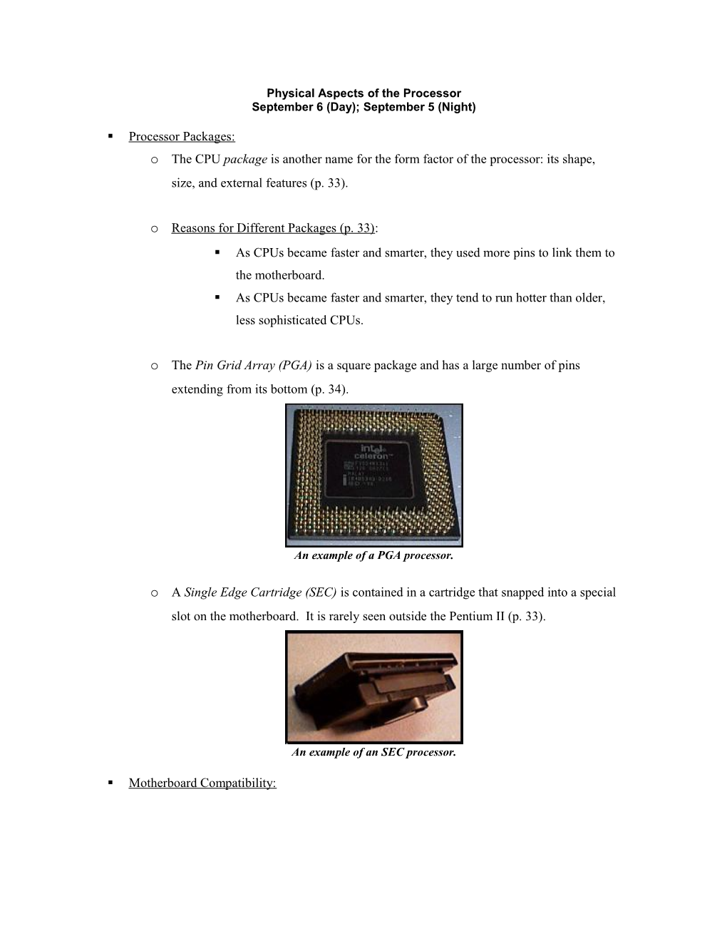 Physical Aspects of the Processor